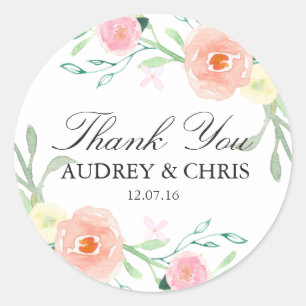 Pretty Watercolor Flower Thank You Wedding Sticker