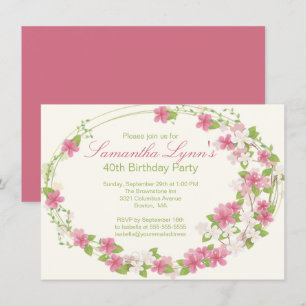 Pretty Watercolor Flower Wreath Birthday Party Invitation