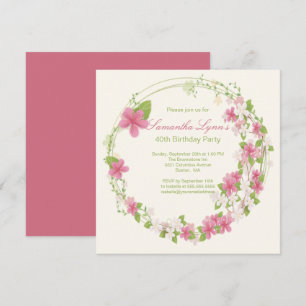 Pretty Watercolor Flower Wreath Birthday Party Invitation