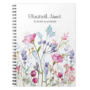 Pretty Watercolor Flowers and Berries Notebook