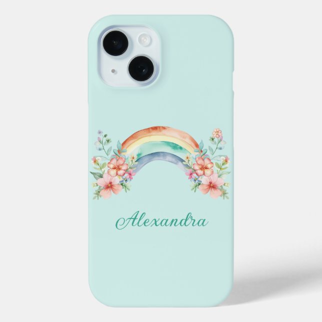 Pretty Watercolor Flowers and Rainbow Case-Mate iPhone Case (Back)
