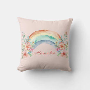 Pretty Watercolor Flowers and Rainbow Cushion
