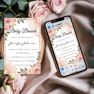 Pretty Watercolor Flowers Baby Brunch Invitation
