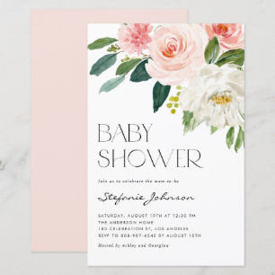 Pretty Watercolor Flowers Baby Shower Invitation