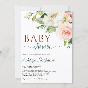 Pretty Watercolor Flowers Baby Shower Invitation