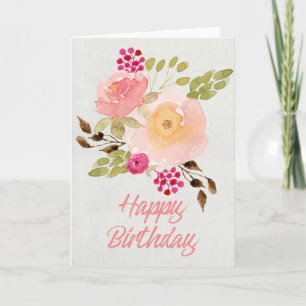 Pretty Watercolor Flowers Birthday Card