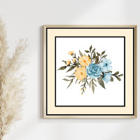 Pretty Watercolor Flowers Black Line Yellow Border