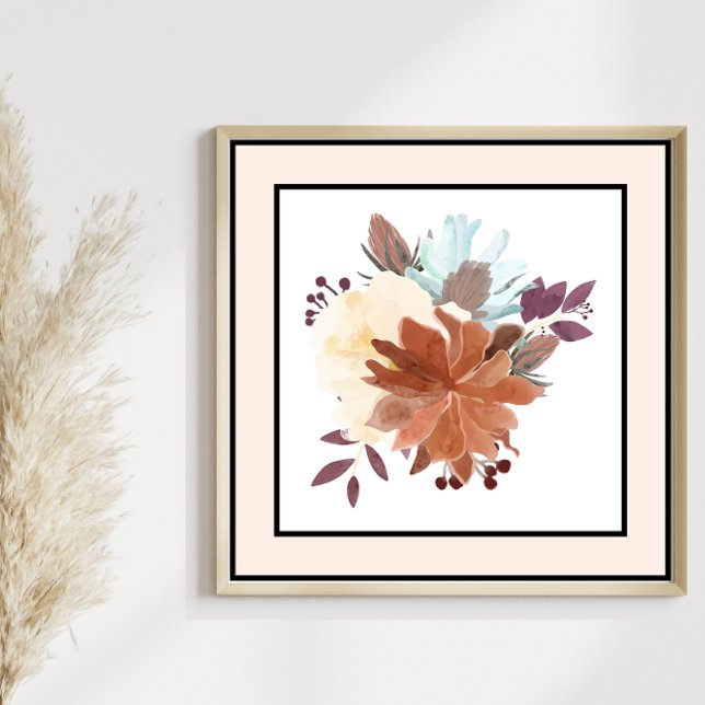 Pretty Watercolor Flowers Black Lines Pink Border Poster (Creator Uploaded)