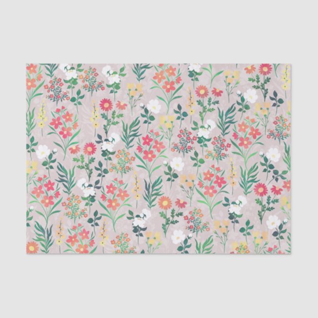 Pretty Watercolor Flowers Botanical Tissue Paper (Front)
