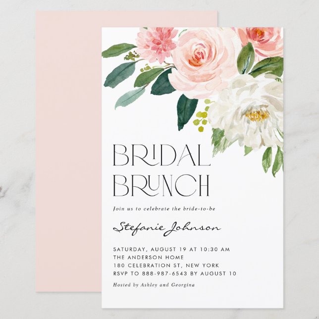 Pretty Watercolor Flowers Bridal Brunch Invitation (Front/Back)