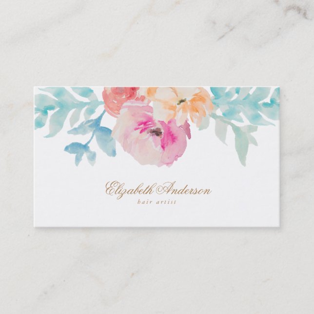 Pretty Watercolor Flowers Business Card (Front)