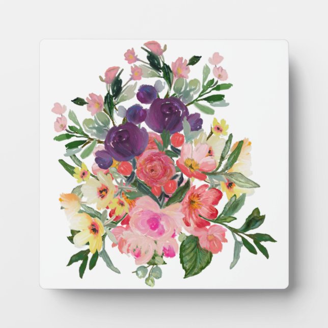 Pretty Watercolor Flowers | Digital Art Painting Plaque (Front)