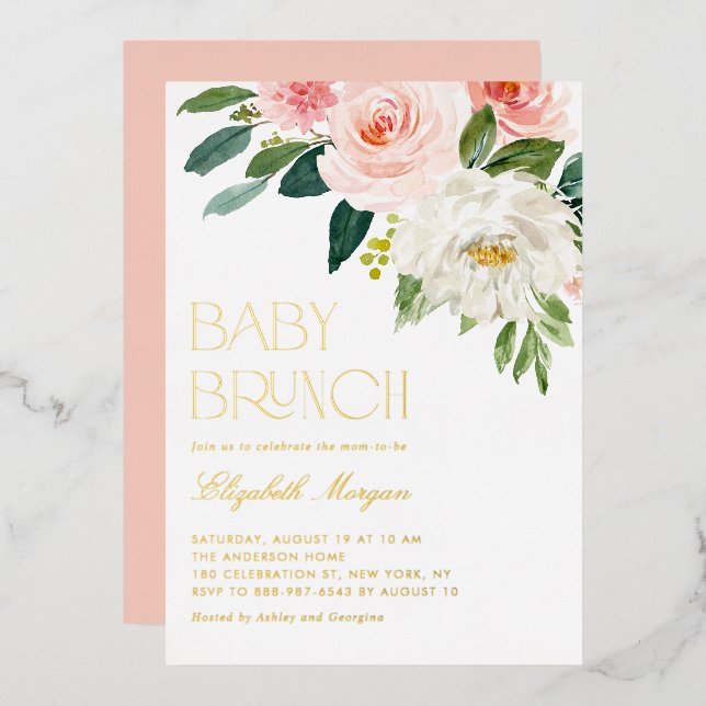 Pretty Watercolor Flowers Garden Baby Brunch (Front/Back)
