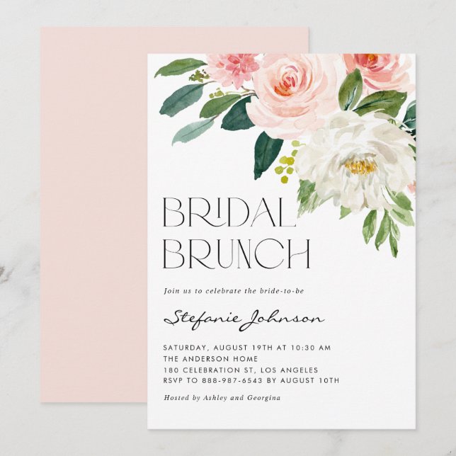 Pretty Watercolor Flowers Garden Bridal Brunch Invitation (Front/Back)
