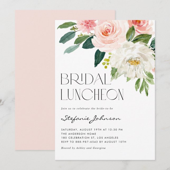 Pretty Watercolor Flowers Garden Bridal Luncheon Invitation (Front/Back)