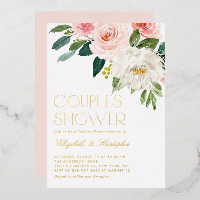 Pretty Watercolor Flowers Garden Couples Shower (Front/Back)