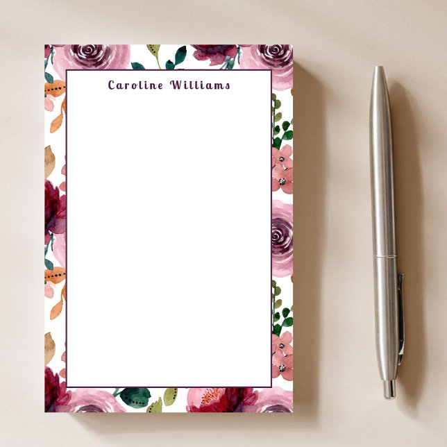 Pretty Watercolor Flowers Girly Monogram Name Post-it Notes (Creator Uploaded)