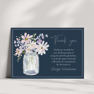 Pretty Watercolor Flowers In Mason Jar Funeral Thank You Card
