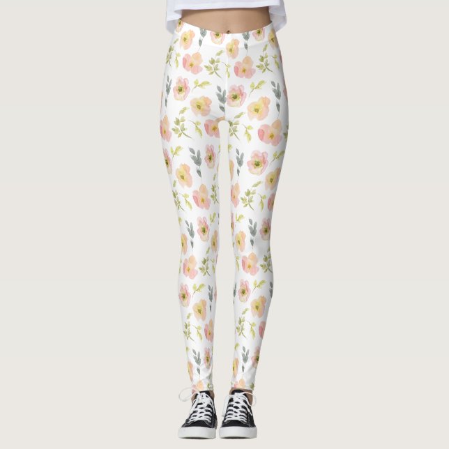 Pretty Watercolor Flowers  Leggings (Front)