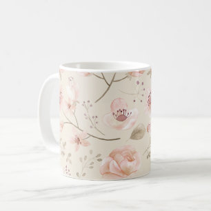 Pretty Watercolor Flowers Pattern Pink Botanical Coffee Mug