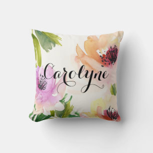 Pretty Watercolor Flowers Personalized Pillow