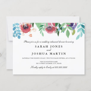 Pretty Watercolor Flowers Rehearsal Dinner Invite