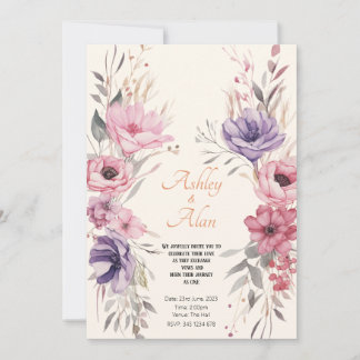 Pretty Watercolor Flowers Royal Wedding Invitation