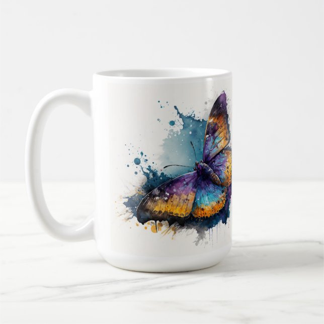 PRETTY WATERCOLOR FLYING BUTTERFLIES COFFEE MUG (Left)