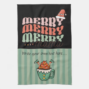 Pretty watercolor Funny Elf Green and black Tea Towel