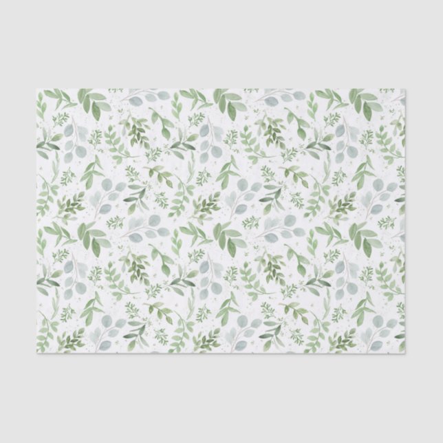 Pretty Watercolor Greenery Eucalyptus Pattern Tissue Paper (Front)