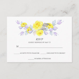 Pretty Watercolor Grey Yellow Purple Roses RSVP Card