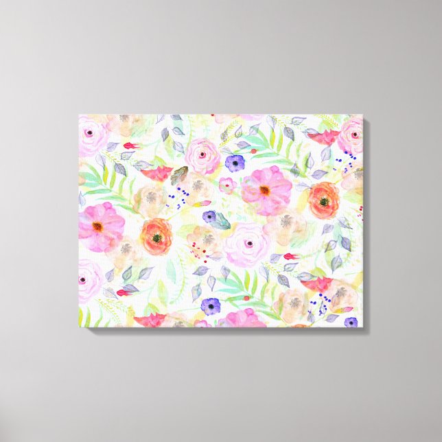 Pretty watercolor hand paint abstract floral canvas print (Front)