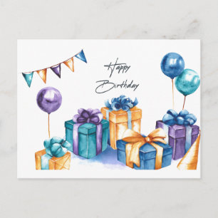 Pretty Watercolor Happy Birthday Postcard