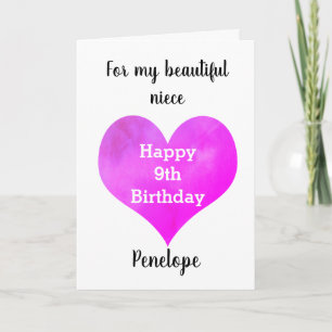 Pretty Watercolor Heart 9th Birthday Card