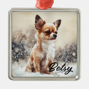 PRETTY WATERCOLOR HOLIDAY CHIHUAHUA DOG METAL TREE DECORATION