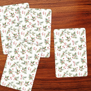 Pretty Watercolor Holly and Berries Playing Cards
