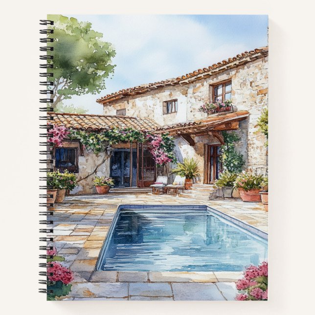PRETTY WATERCOLOR HOME WITH POOL NOTEBOOK (Front)