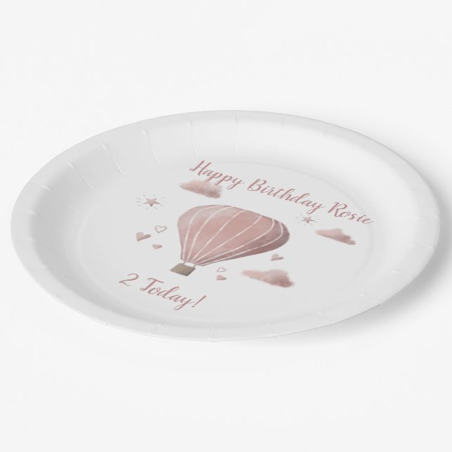 Pretty Watercolor Hot Air Balloon Party Paper Plat Plate (Angled)