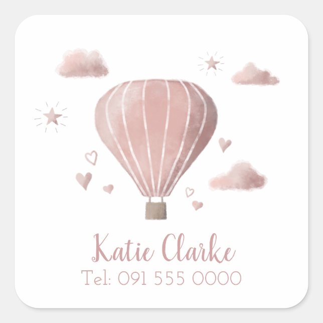 Pretty Watercolor Hot Air Balloon Square Sticker (Front)