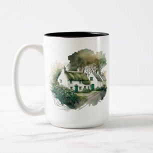 PRETTY WATERCOLOR IRISH COTTAGE Two-Tone COFFEE MUG