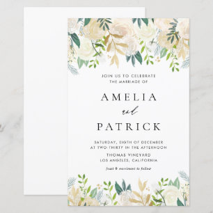 Pretty Watercolor Ivory Peonies Wedding Invitation