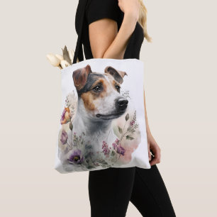 PRETTY WATERCOLOR JACK RUSSELL TERRIER DOG TOTE BAG
