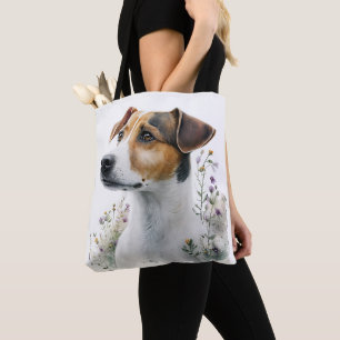 PRETTY WATERCOLOR JACK RUSSELL TERRIER DOG TOTE BAG