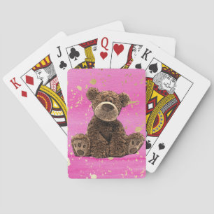 Pretty Watercolor Kid's Pink Teddy Bear Playing Cards