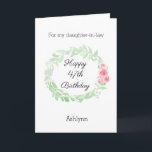 Pretty Watercolor Laurel Floral 47th Birthday  Card<br><div class="desc">A watercolor laurel and pink flowers personalised 47th birthday card, which you will be able to easily personalise the front with her name. The inside message of this pretty birthday card reads a heartfelt message, which you can also personalise if you wanted. The back has the same watercolor laurel with...</div>