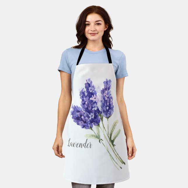 Pretty Watercolor  Lavender Flowers  Apron (Worn)