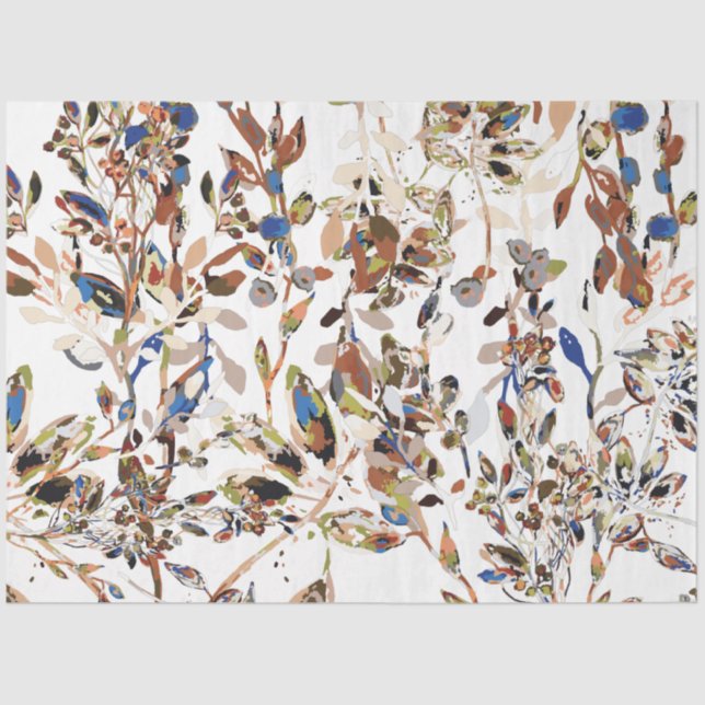 Pretty Watercolor Leaves Berries Floral Tissue Paper (Front)