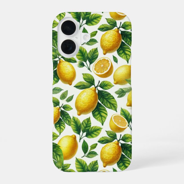 Pretty Watercolor Lemons Citrus Pattern iPhone 16 Case (Back)