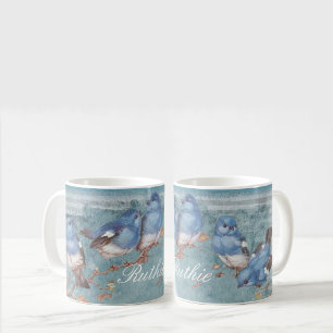 Pretty Watercolor Little Blue Birds Personalised Coffee Mug