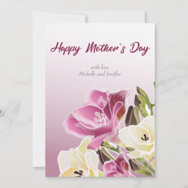 Pretty Watercolor Mother`s Day Flat Holiday Card (Front)